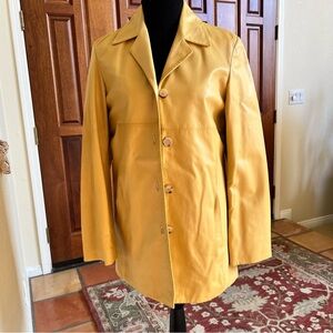 Women's Mustard Yellow Leather Button-Front Jacket Size IT 42